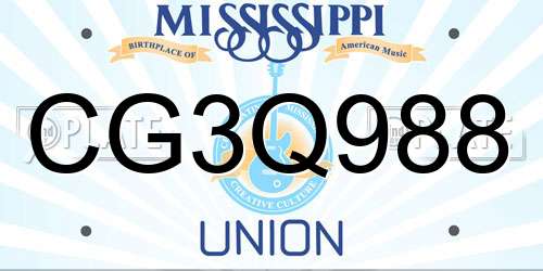 CG3Q988 Mississippi License Plate