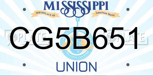 CG5B651 Mississippi License Plate