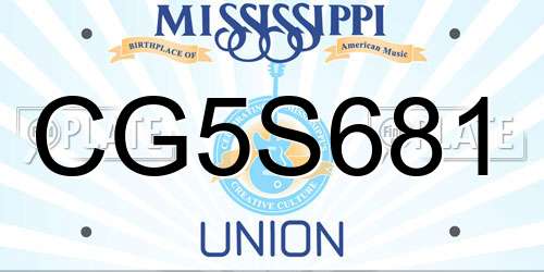 CG5S681 Mississippi License Plate