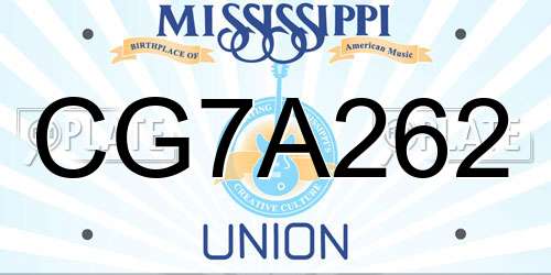 CG7A262 Mississippi License Plate