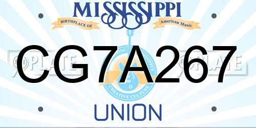 CG7A267 Mississippi License Plate