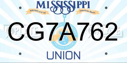 CG7A762 Mississippi License Plate