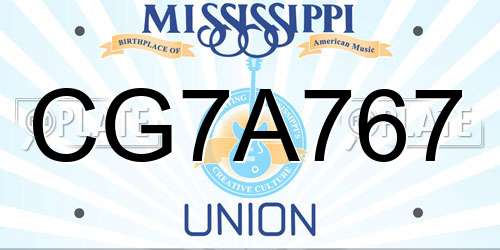 CG7A767 Mississippi License Plate