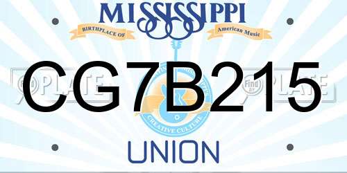 CG7B215 Mississippi License Plate