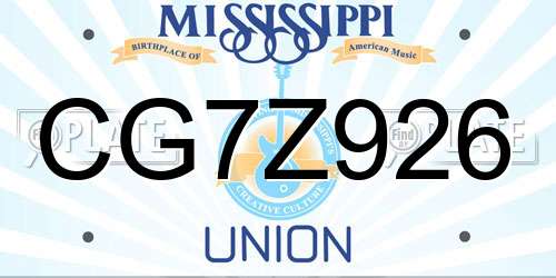 CG7Z926 Mississippi License Plate