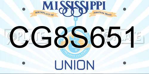 CG8S651 Mississippi License Plate