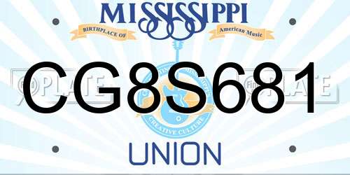 CG8S681 Mississippi License Plate
