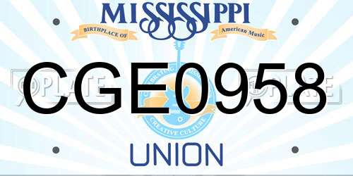 CGE0958 Mississippi License Plate