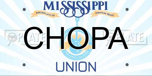 CHOPA Mississippi License Plate