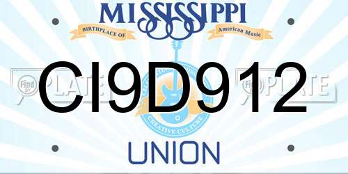 CI9D912 Mississippi License Plate