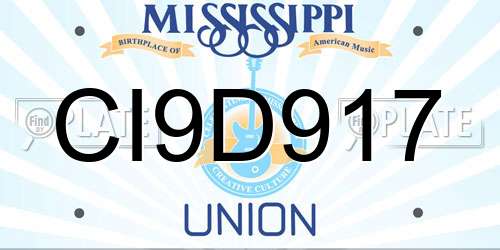 CI9D917 Mississippi License Plate