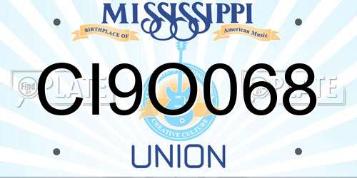 CI9O068 Mississippi License Plate