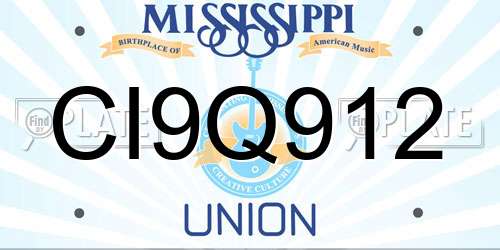 CI9Q912 Mississippi License Plate
