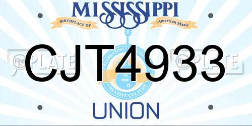 CJT4933 Mississippi License Plate