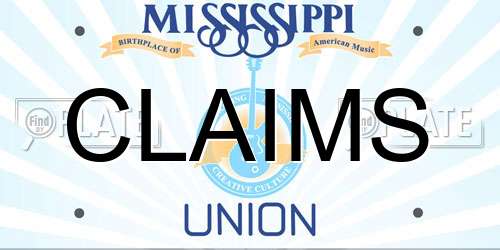 CLAIMS Mississippi License Plate