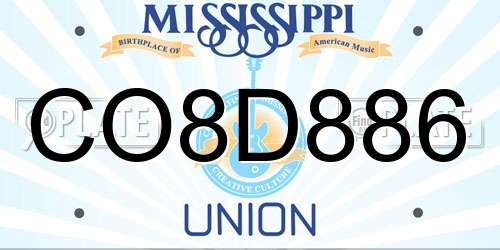 CO8D886 Mississippi License Plate
