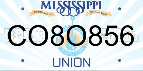 CO8O856 Mississippi License Plate