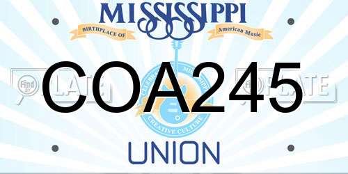 COA245 Mississippi License Plate