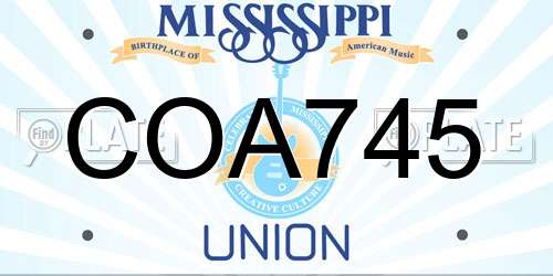 COA745 Mississippi License Plate