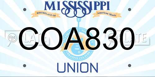 COA830 Mississippi License Plate