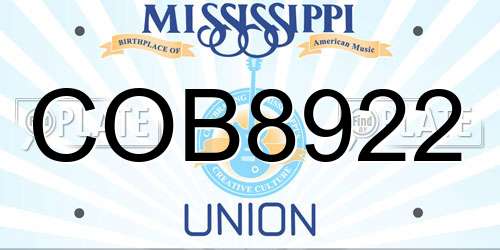 COB8922 Mississippi License Plate