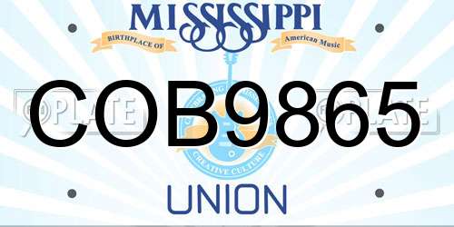 COB9865 Mississippi License Plate