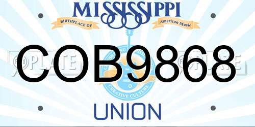 COB9868 Mississippi License Plate