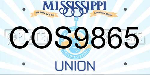 COS9865 Mississippi License Plate