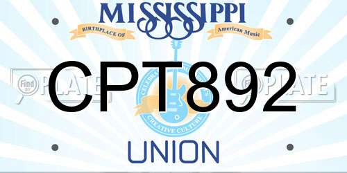 CPT892 Mississippi License Plate