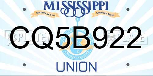 CQ5B922 Mississippi License Plate