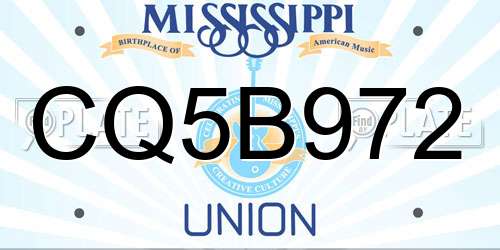 CQ5B972 Mississippi License Plate