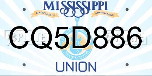 CQ5D886 Mississippi License Plate