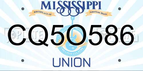 CQ5O586 Mississippi License Plate