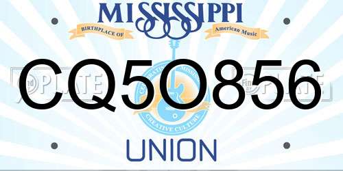 CQ5O856 Mississippi License Plate