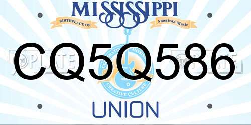 CQ5Q586 Mississippi License Plate