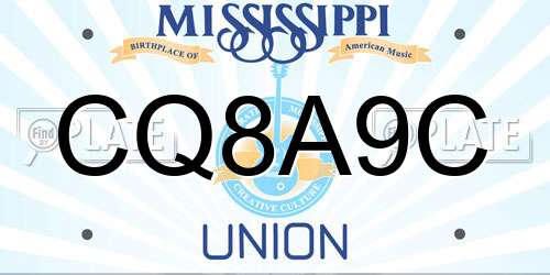 CQ8A9C Mississippi License Plate