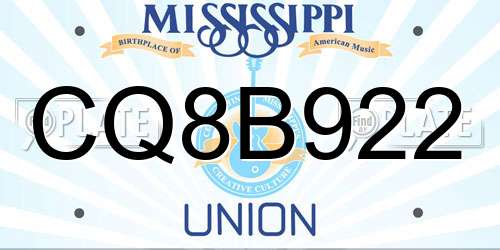 CQ8B922 Mississippi License Plate