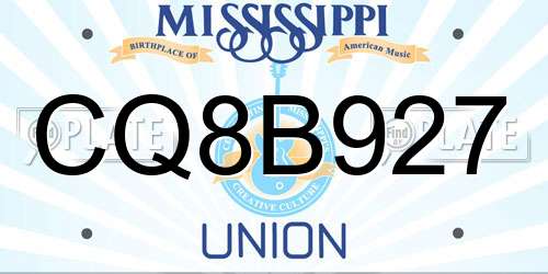 CQ8B927 Mississippi License Plate