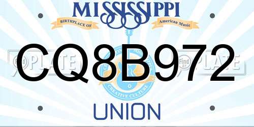CQ8B972 Mississippi License Plate