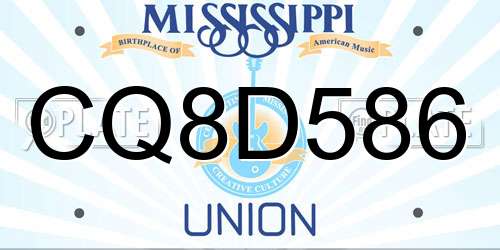 CQ8D586 Mississippi License Plate