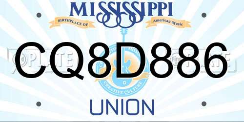 CQ8D886 Mississippi License Plate