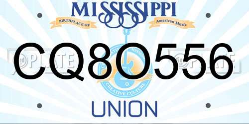 CQ8O556 Mississippi License Plate