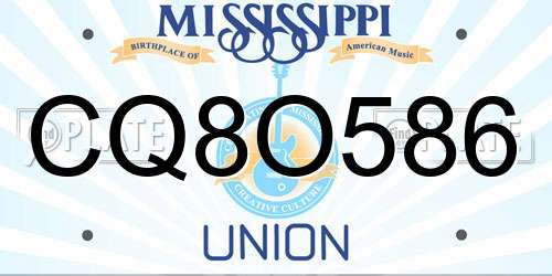 CQ8O586 Mississippi License Plate