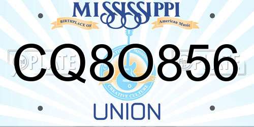 CQ8O856 Mississippi License Plate