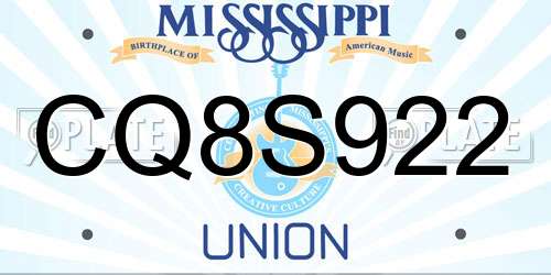 CQ8S922 Mississippi License Plate