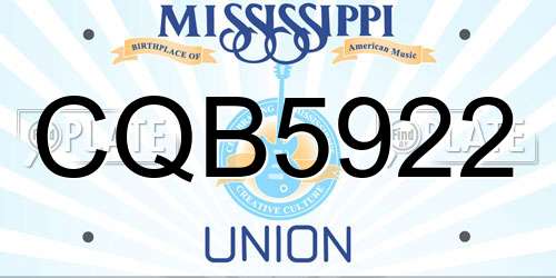 CQB5922 Mississippi License Plate