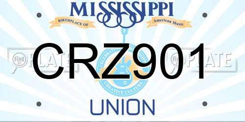 CRZ901 Mississippi License Plate