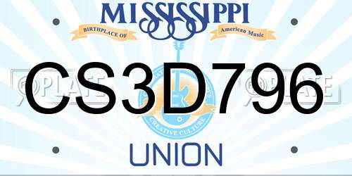 CS3D796 Mississippi License Plate