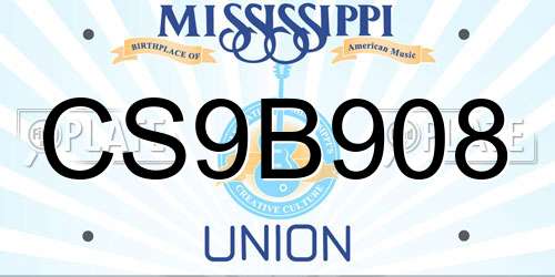 CS9B908 Mississippi License Plate