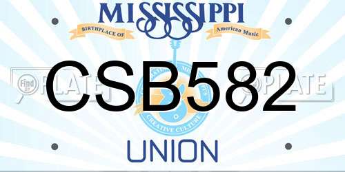 CSB582 Mississippi License Plate